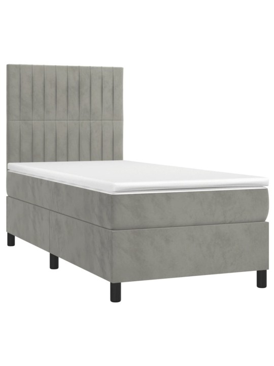 Box spring postel s matrací a LED světle šedá 90x190 cm samet