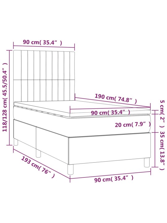 Box spring postel s matrací a LED černá 90x190 cm samet