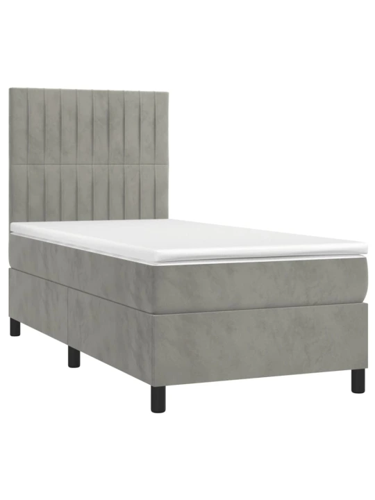 Box spring postel s matrací a LED světle šedá 90x200 cm samet