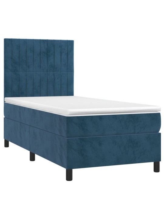Box spring postel s matrací a LED tmavě modrá 90x200 cm samet