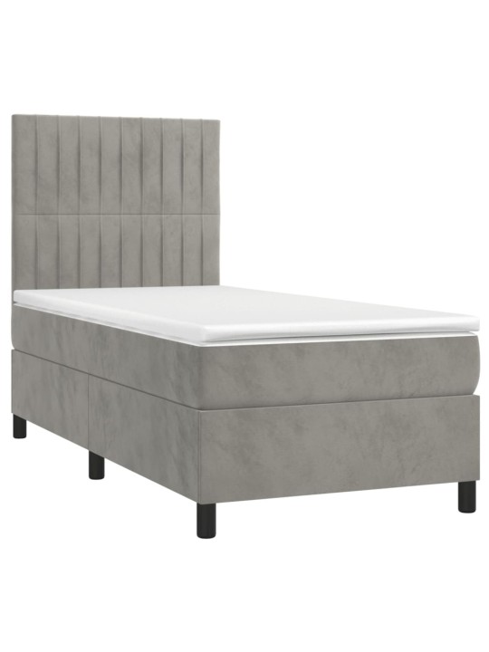 Box spring postel s matrací a LED světle šedá 100x200 cm samet