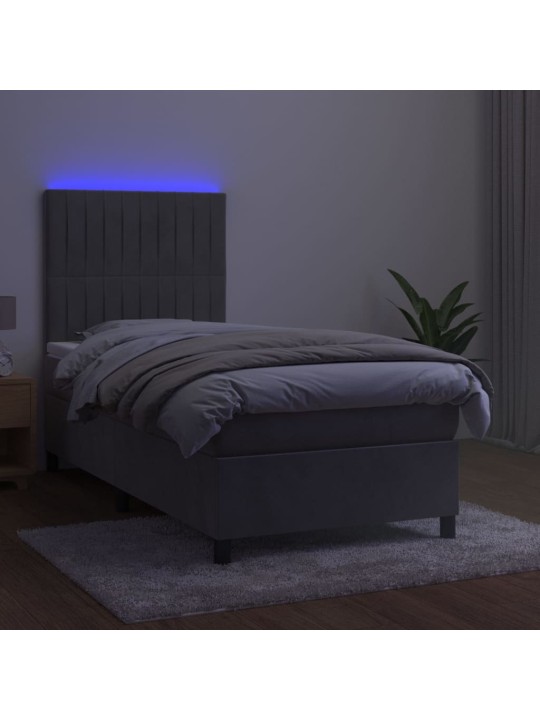 Box spring postel s matrací a LED světle šedá 100x200 cm samet
