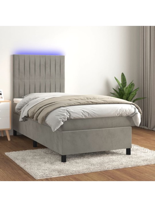 Box spring postel s matrací a LED světle šedá 100x200 cm samet