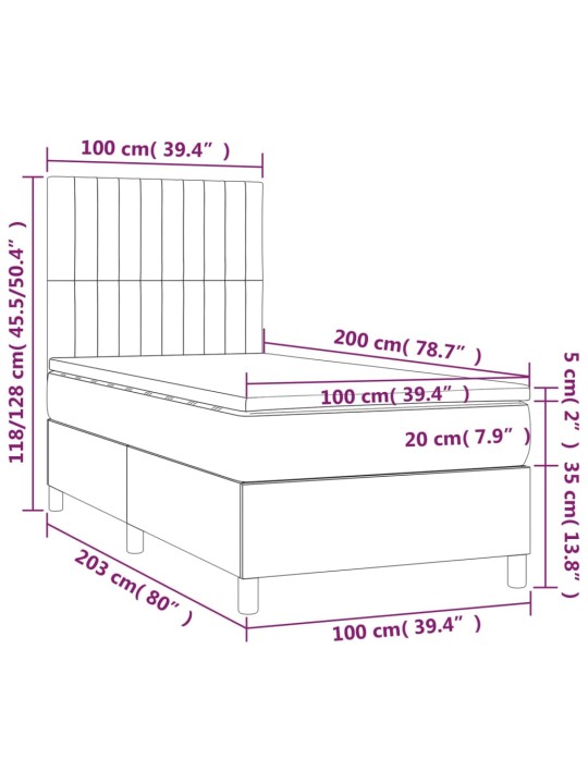 Box spring postel s matrací a LED černá 100x200 cm samet