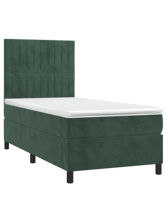 Box spring postel s matrací a led tmavě zelená 100x200 cm samet