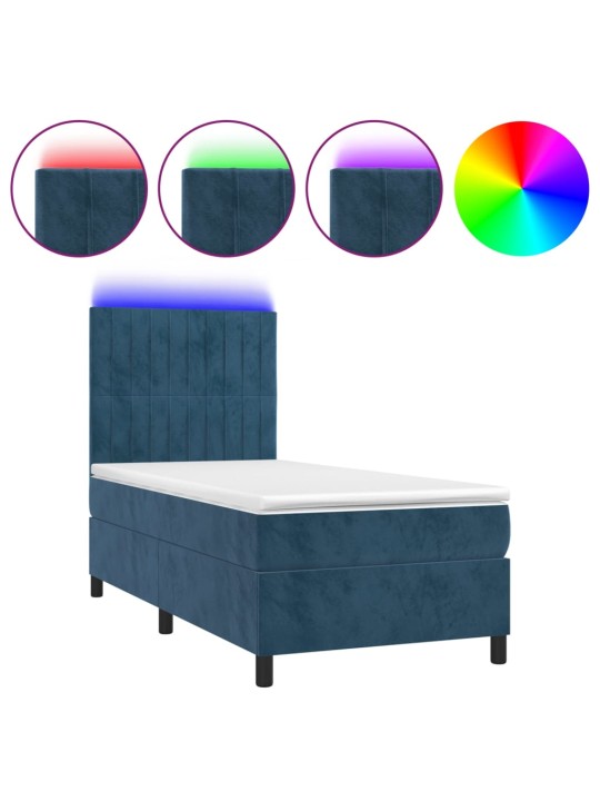 Box spring postel s matrací a LED tmavě modrá 100x200 cm samet