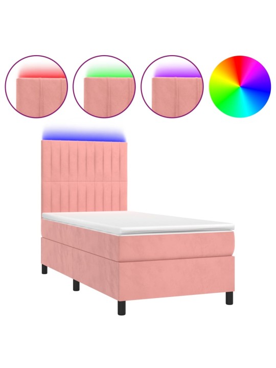 Box spring postel s matrací a LED růžová 100x200 cm samet