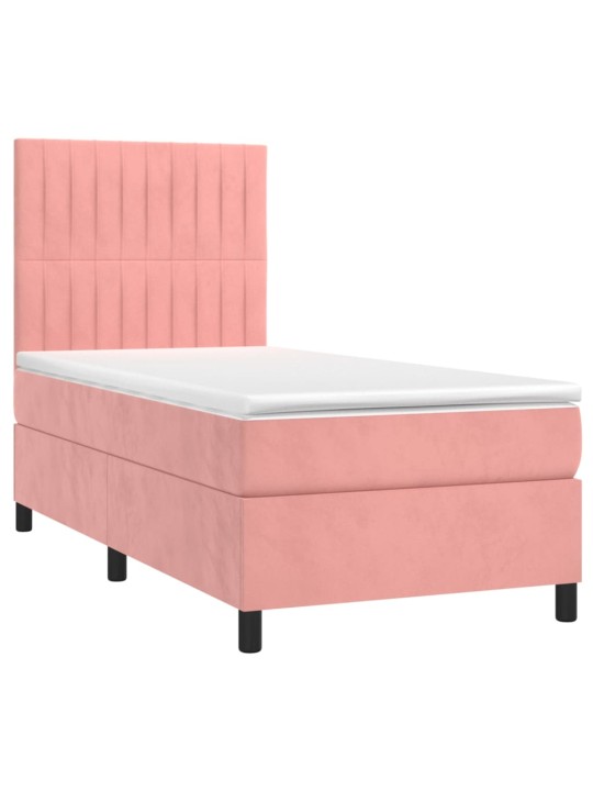 Box spring postel s matrací a LED růžová 100x200 cm samet
