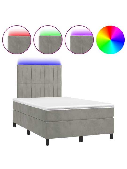 Box spring postel s matrací a LED světle šedá 120x200 cm samet