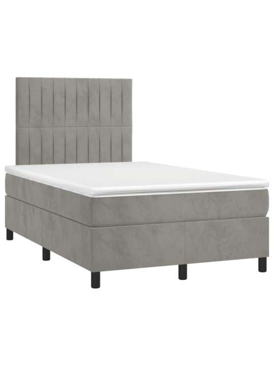 Box spring postel s matrací a LED světle šedá 120x200 cm samet