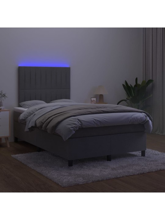 Box spring postel s matrací a LED tmavě šedá 120x200 cm samet