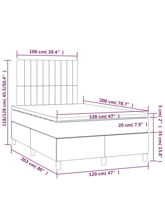 Box spring postel s matrací a LED černá 120x200 cm samet