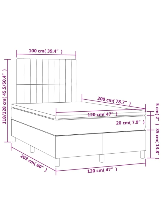 Box spring postel s matrací a led tmavě zelená 120x200 cm samet