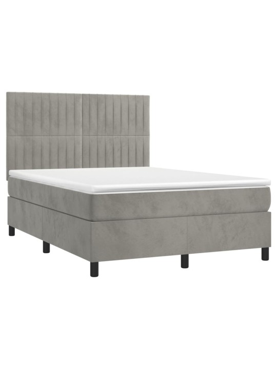 Box spring postel s matrací a LED světle šedá 140x190 cm samet