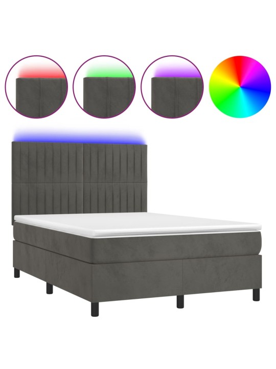 Box spring postel s matrací a LED tmavě šedá 140x190 cm samet