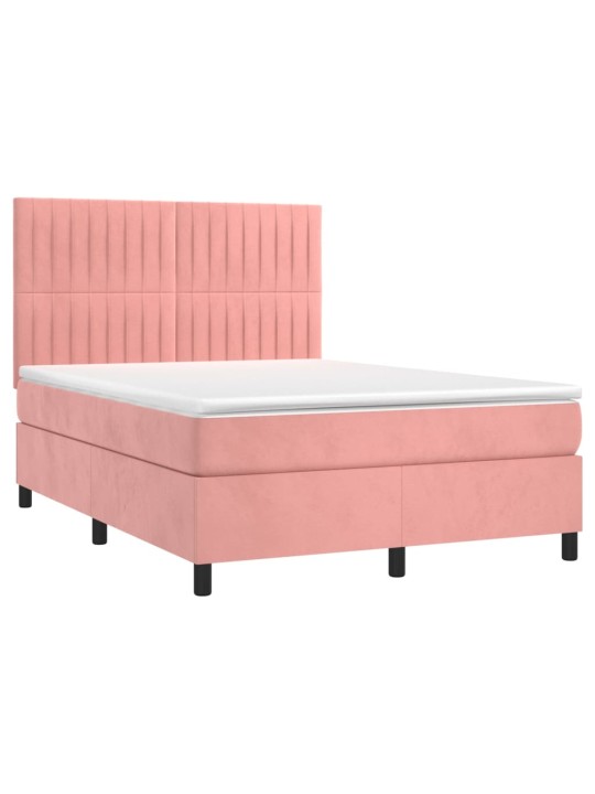 Box spring postel s matrací a led růžová 140x190 cm samet