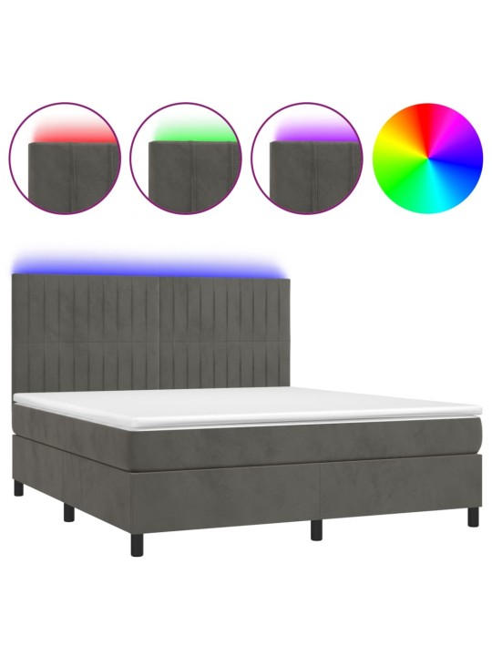 Box spring postel s matrací a LED tmavě šedá 160x200 cm samet