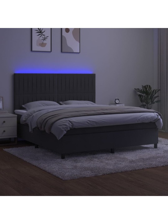 Box spring postel s matrací a LED tmavě šedá 160x200 cm samet