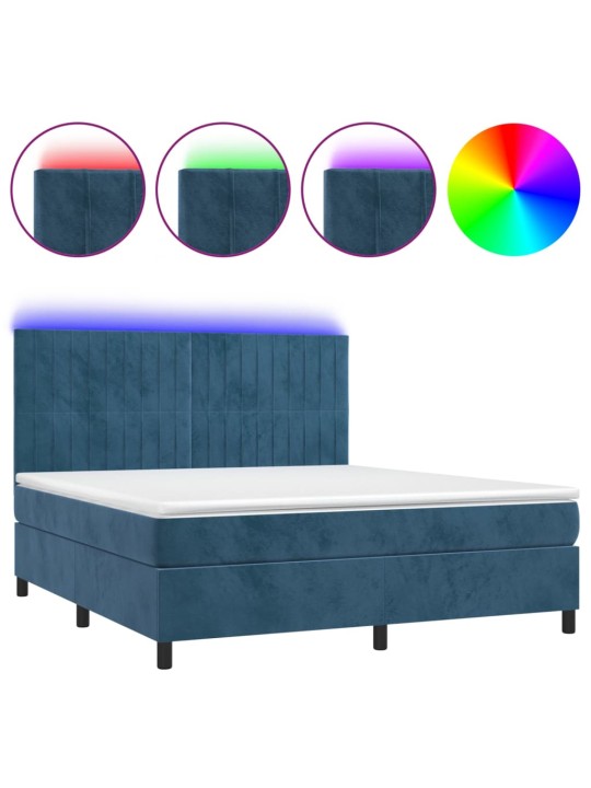 Box spring postel s matrací a led tmavě modrá 160x200 cm samet