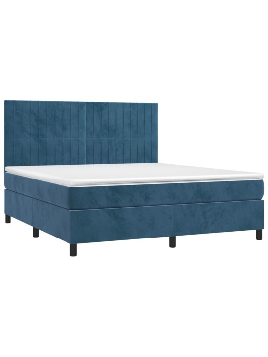 Box spring postel s matrací a led tmavě modrá 160x200 cm samet