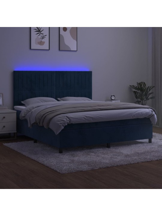 Box spring postel s matrací a led tmavě modrá 160x200 cm samet