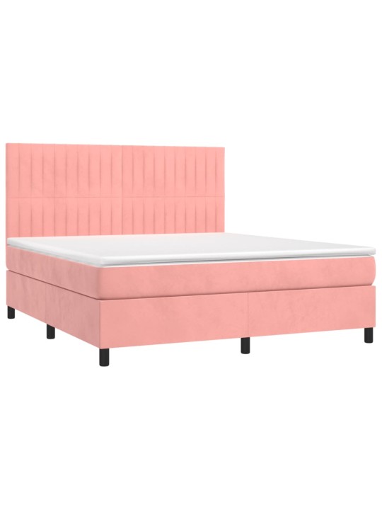 Box spring postel s matrací a LED růžová 160x200 cm samet