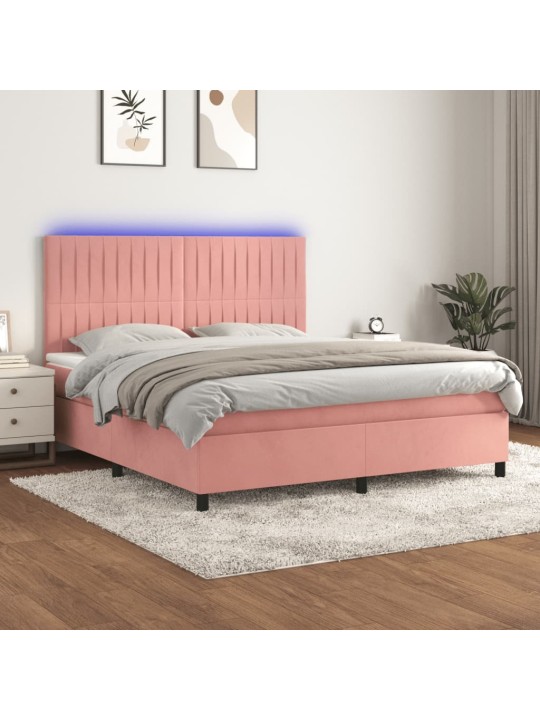 Box spring postel s matrací a LED růžová 160x200 cm samet
