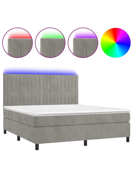Box spring postel s matrací a LED světle šedá 180x200 cm samet