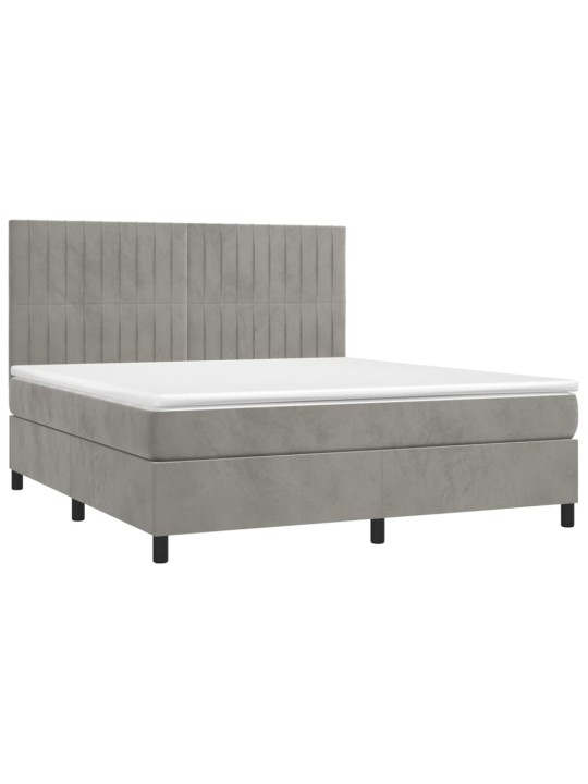 Box spring postel s matrací a LED světle šedá 180x200 cm samet