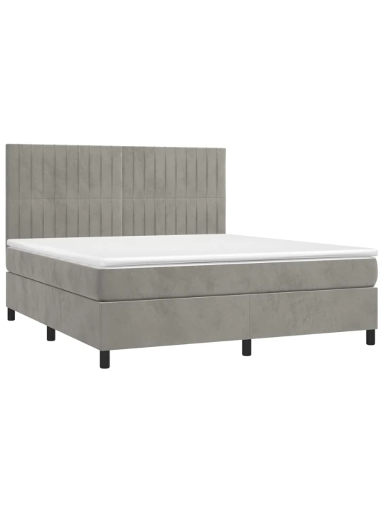 Box spring postel s matrací a LED světle šedá 180x200 cm samet