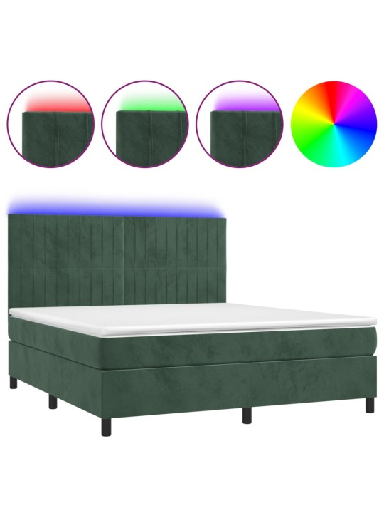 Box spring postel s matrací a led tmavě zelená 180x200 cm samet