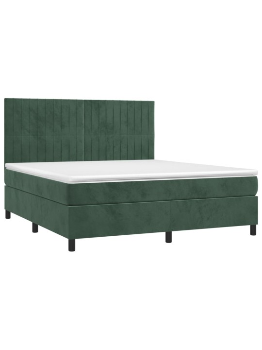Box spring postel s matrací a led tmavě zelená 180x200 cm samet
