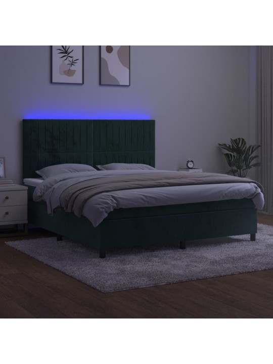 Box spring postel s matrací a led tmavě zelená 180x200 cm samet