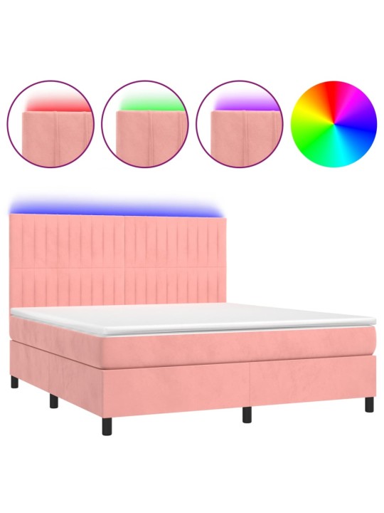 Box spring postel s matrací a LED růžová 180x200 cm samet
