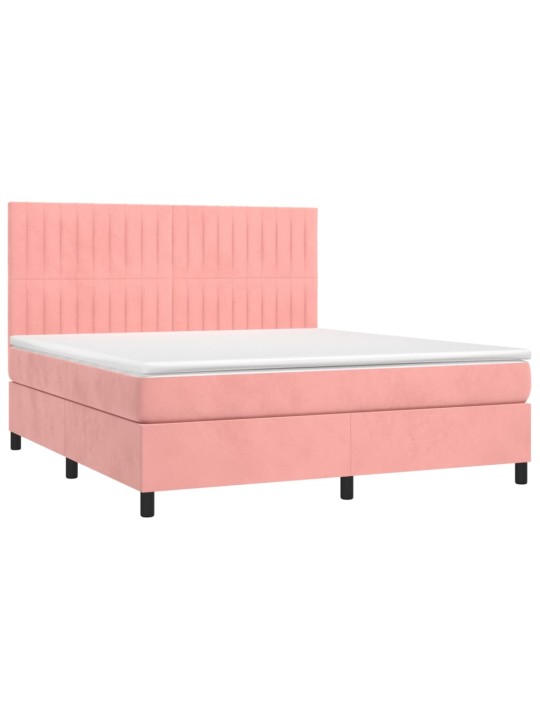 Box spring postel s matrací a LED růžová 180x200 cm samet