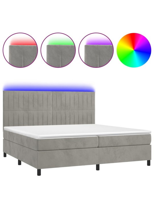 Box spring postel s matrací a LED světle šedá 200x200 cm samet