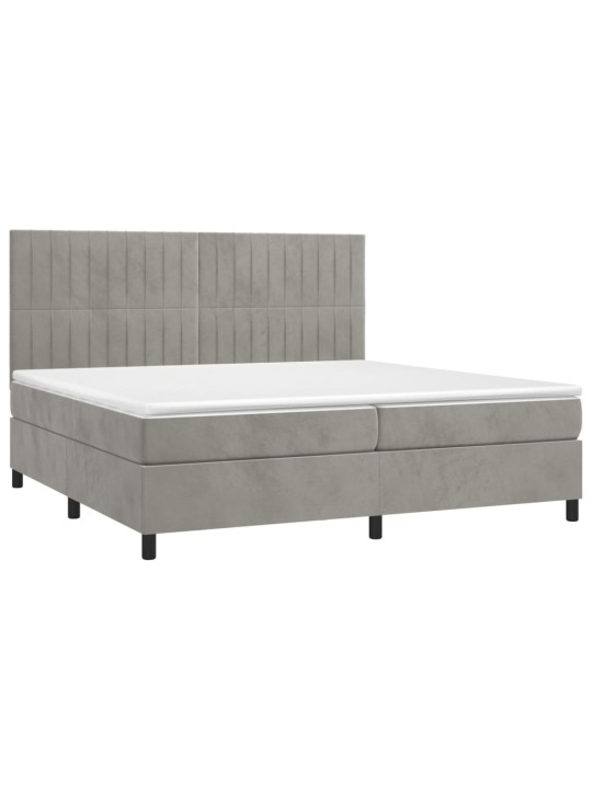 Box spring postel s matrací a LED světle šedá 200x200 cm samet