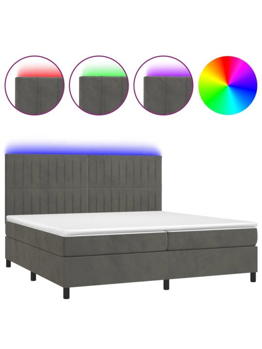 Box spring postel s matrací a LED tmavě šedá 200x200 cm samet