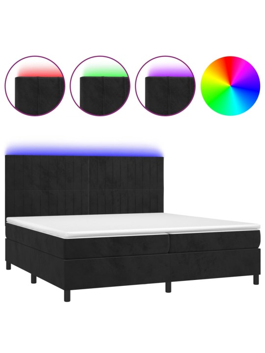 Box spring postel s matrací a LED černá 200x200 cm samet