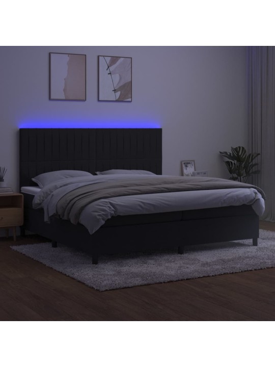 Box spring postel s matrací a LED černá 200x200 cm samet