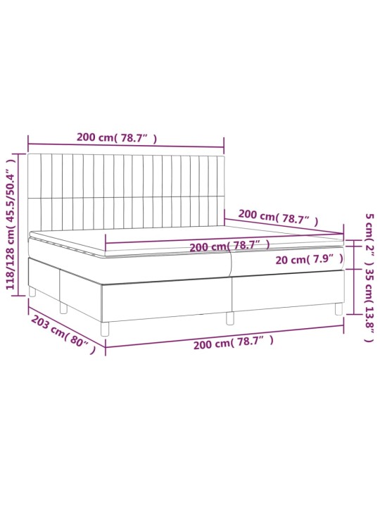 Box spring postel s matrací a LED černá 200x200 cm samet