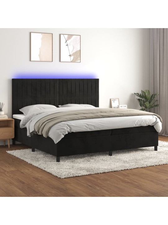 Box spring postel s matrací a LED černá 200x200 cm samet