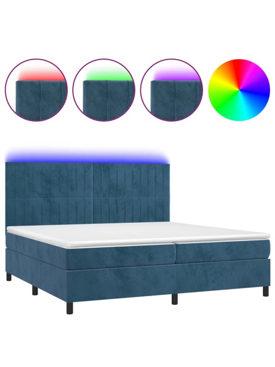 Box spring postel s matrací a LED tmavě modrá 200x200 cm samet