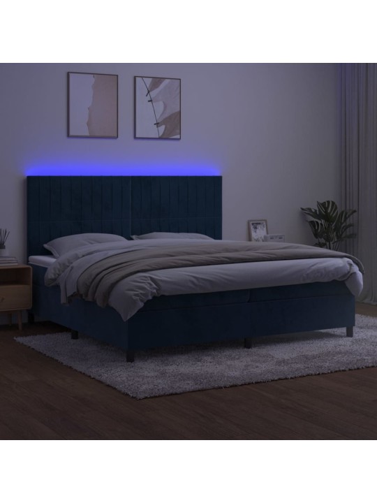 Box spring postel s matrací a LED tmavě modrá 200x200 cm samet