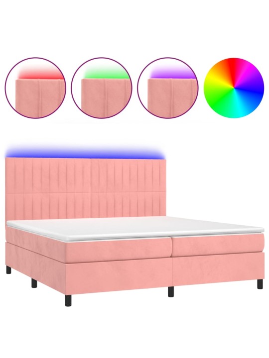 Box spring postel s matrací a LED růžová 200x200 cm samet