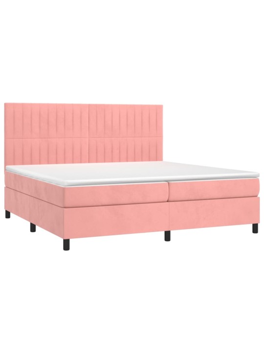 Box spring postel s matrací a LED růžová 200x200 cm samet