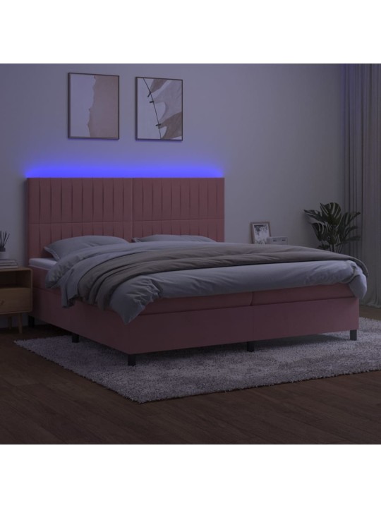 Box spring postel s matrací a LED růžová 200x200 cm samet