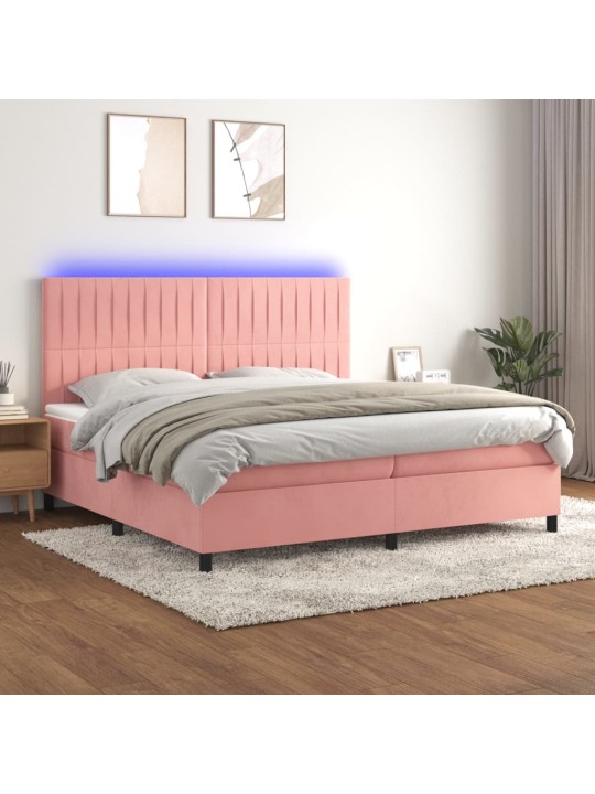 Box spring postel s matrací a LED růžová 200x200 cm samet