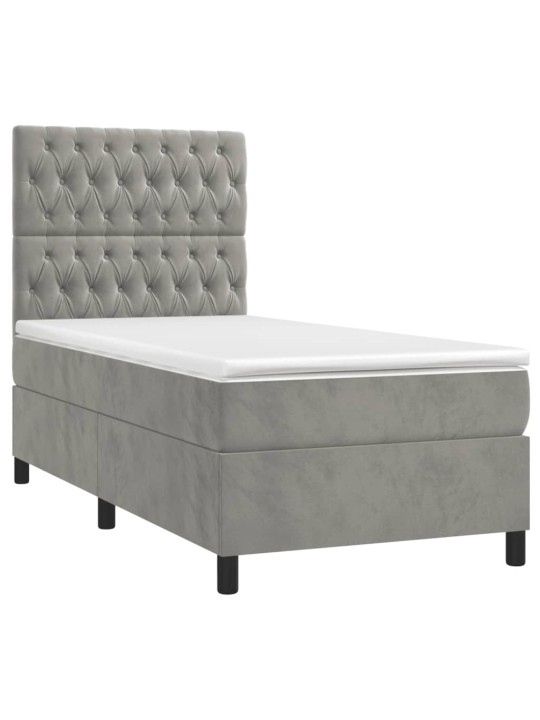 Box spring postel s matrací a LED světle šedá 80 x 200 cm samet