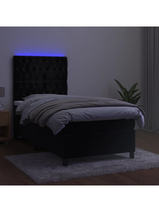 Box spring postel s matrací a led černá 80 x 200 cm samet